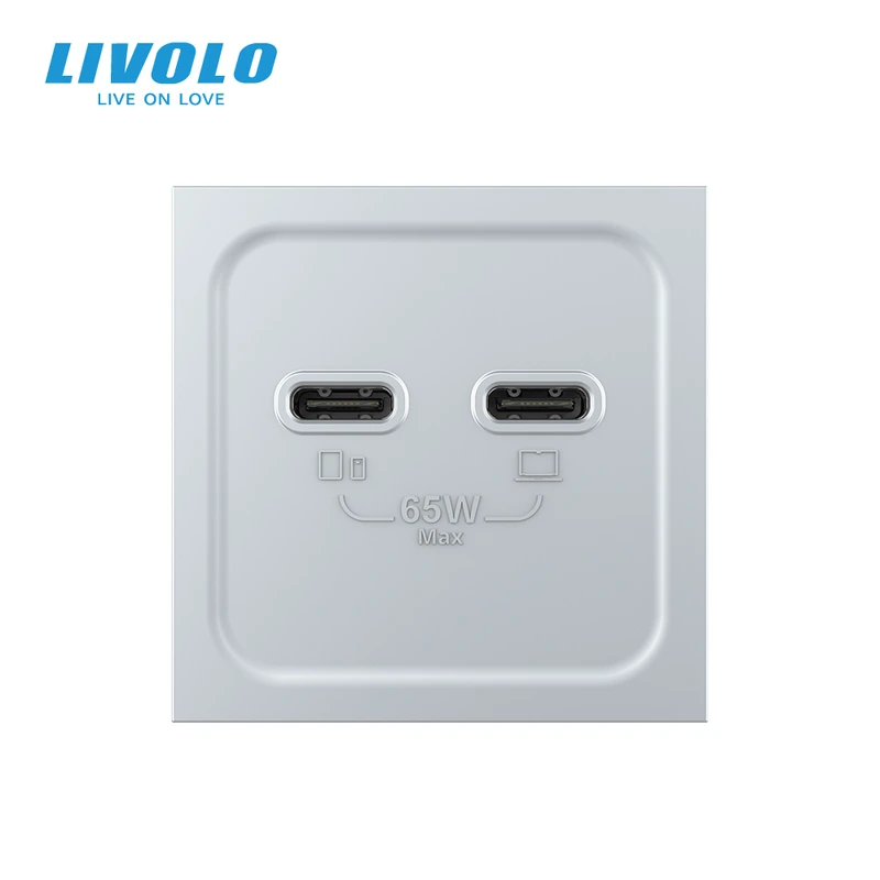 USB Type-C розетка LIVOLO, PD 65W, Power Delivery, швидка зарядка, сіра, модуль