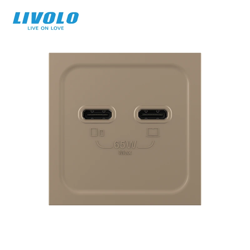 USB Type-C розетка LIVOLO, PD 65W, Power Delivery, швидка зарядка, золота, модуль