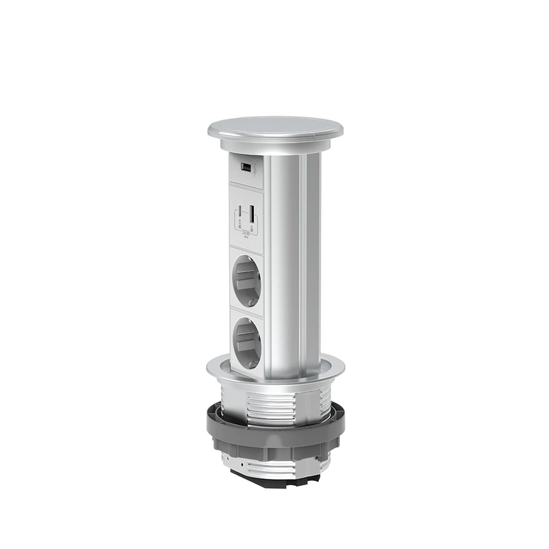 Висувна розетка на дві розетки, USB-A, USB Type-C Livolo срібний (VL-SHS021-FCTC-FCUA.UC-S)