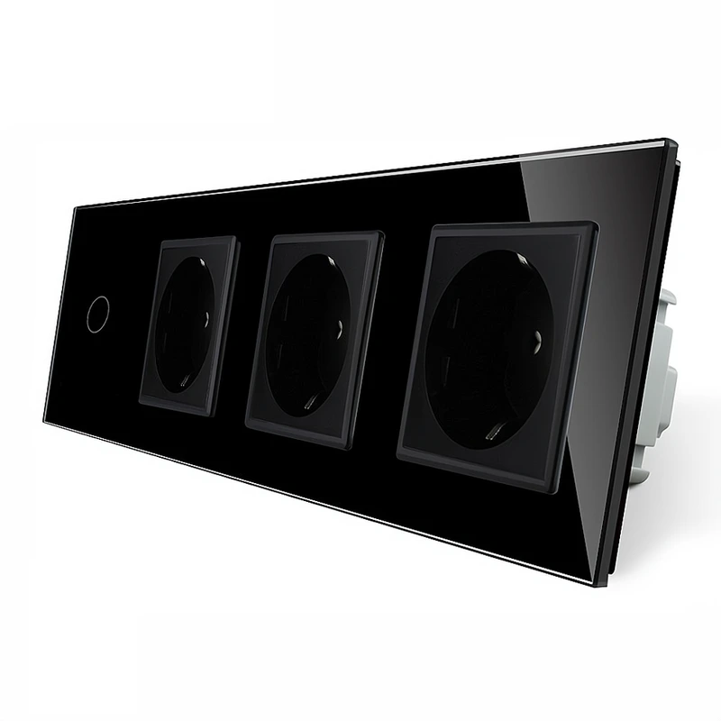 Розумний сенсорний ZigBee вимикач 1 сенсор 3 розетки Livolo чорний скло (VL-C701Z/C7C3EU-12)