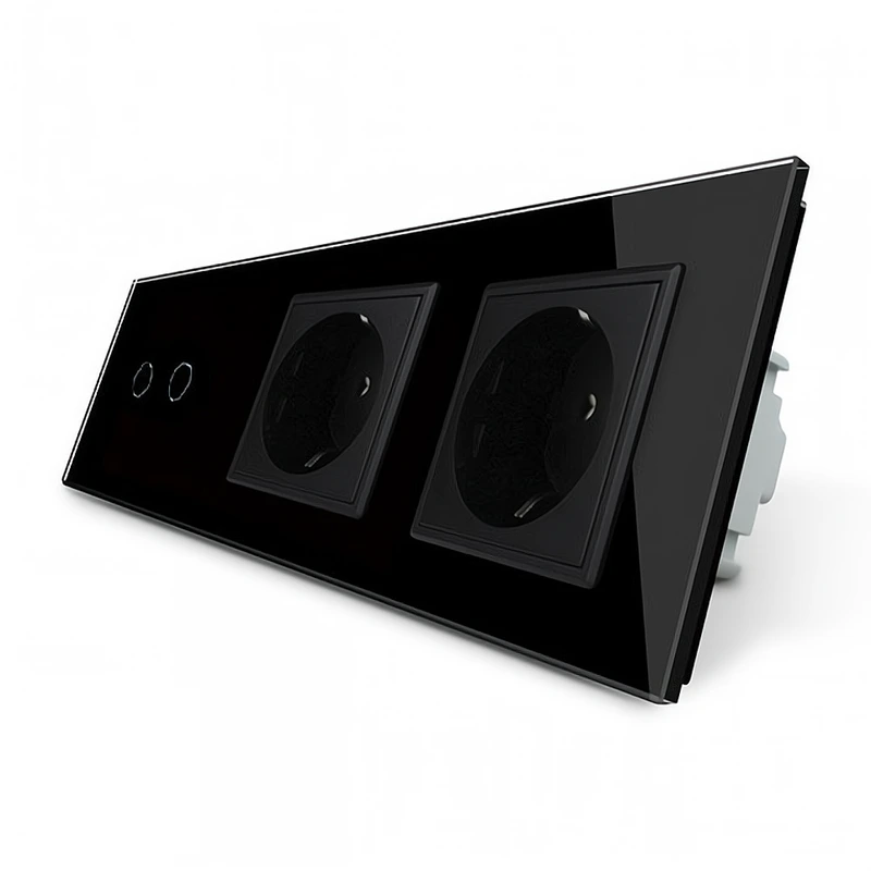 Розумний сенсорний ZigBee вимикач 2 сенсора 2 розетки Livolo чорний скло (VL-C702Z/C7C2EU-12)