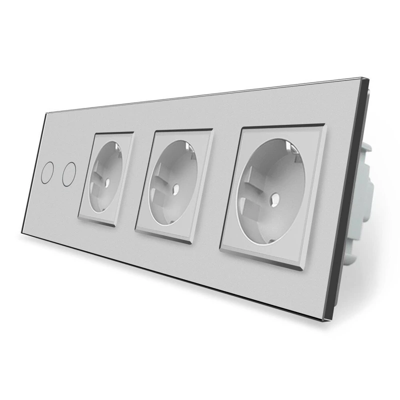 Розумний сенсорний ZigBee вимикач 2 сенсора 3 розетки Livolo сірий скло (VL-C702Z/C7C3EU-15)