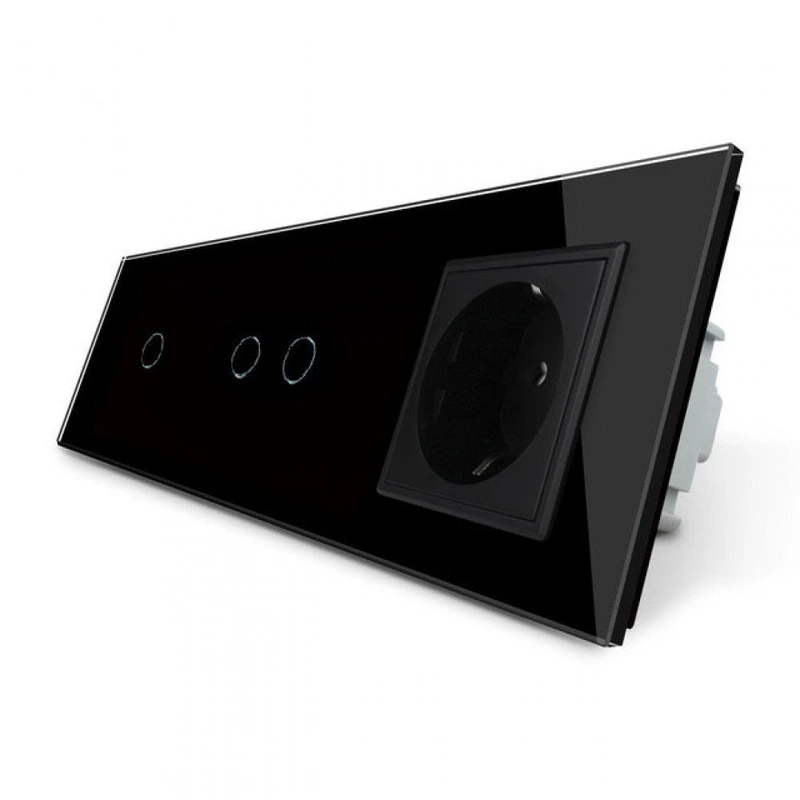 Розумний сенсорний ZigBee вимикач 3 сенсора (1-2) 1 розетка Livolo чорний скло (VL-C701Z/C702Z/C7C1EU-12)