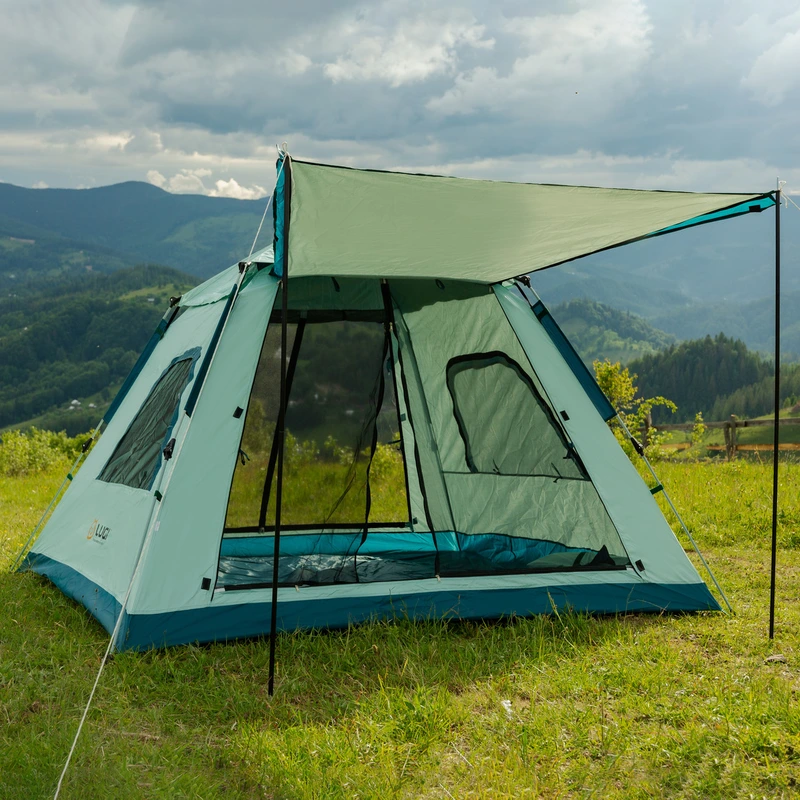 Намет кемпінговий 3-місний з тентом 235*235*155 см синій LU005BL