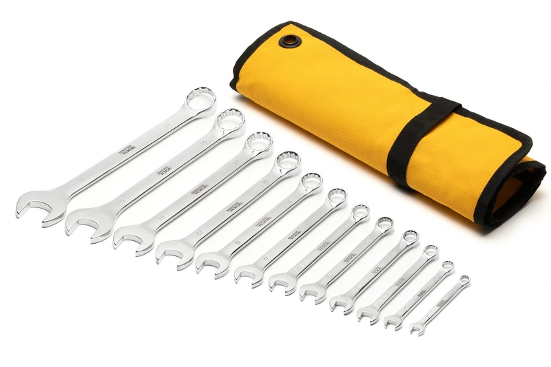 Ключі комбіновані MASTERTOOL SATIN FINISH набір 12 шт (8/10/12/13/14/15/17/19/22/24/27/30 мм) CrV DIN 3113 у чохлі 71-2113