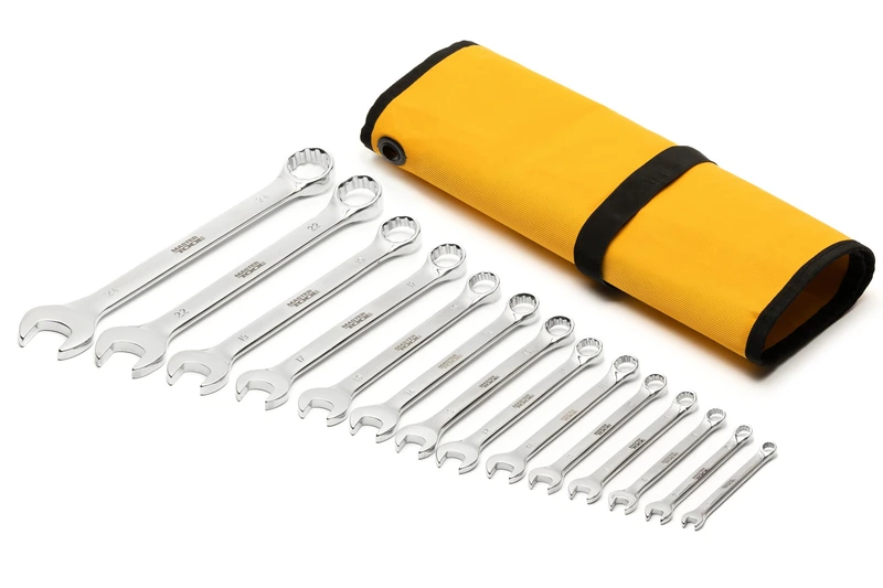 Ключі комбіновані MASTERTOOL SATIN FINISH набір 14 шт (6–15/17/19/22/24 мм) CrV DIN 3113 у чохлі 71-2114