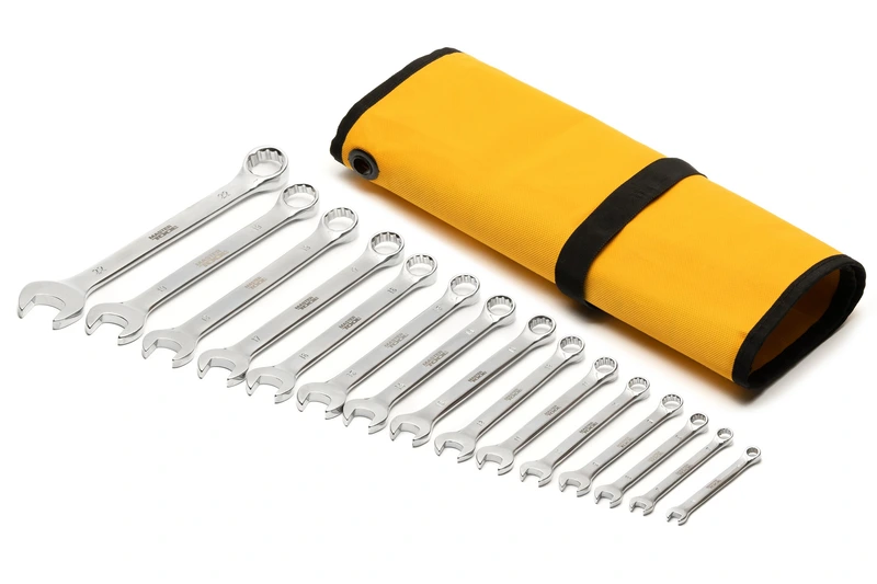 Ключі комбіновані MASTERTOOL SATIN FINISH набір 15 шт (6–19/22 мм) CrV DIN 3113 у чохлі 71-2116