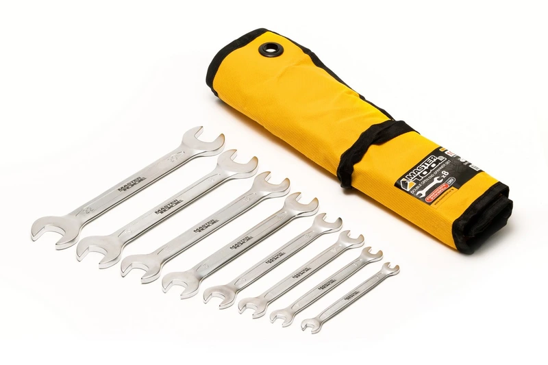 Ключі ріжкові MASTERTOOL COLD FORGED набір 8 шт (6–20/22 мм) 31CrV3 DIN 3110 у чохлі 70-1108