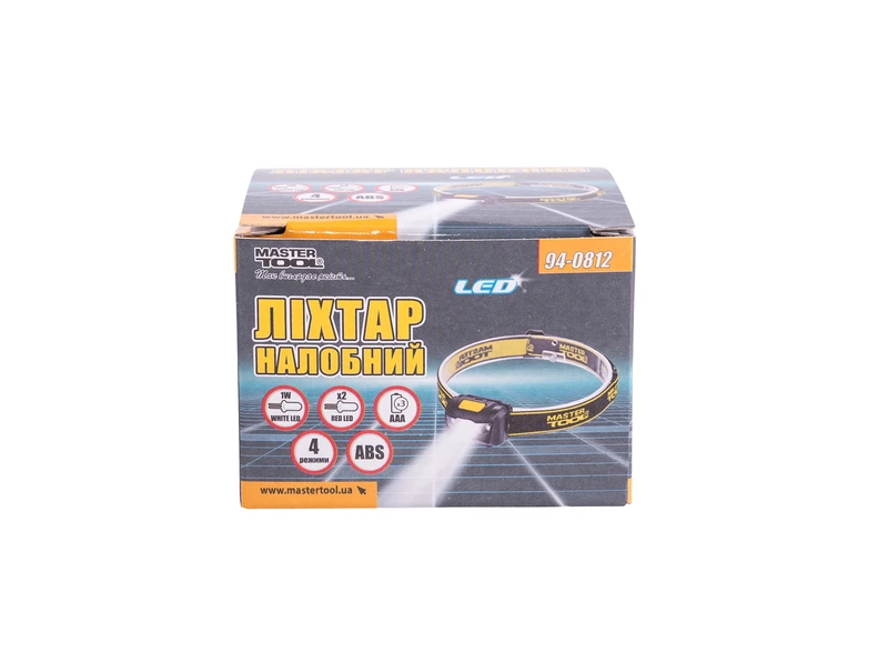 Ліхтар налобний MASTERTOOL 4 режими 59х41х32 мм WHITE LED+2xRED LED 3xAAA ABS 94-0812