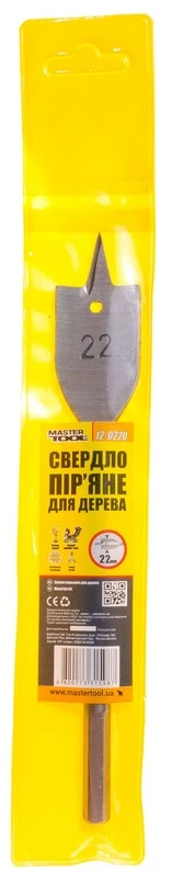 Свердло для дерева MASTERTOOL пір'яне 22х152 мм 6-гранний хвостовик 12-0220