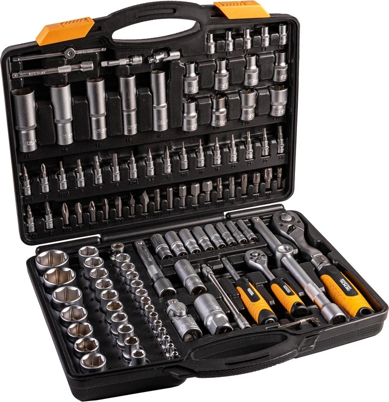 Набір головок 1/4" & 1/2" 4-14 мм / 10-32 мм CrV (50BV30), модульна тріскачка 72Т 111 шт, PROFI MASTERTOOL 78-5112