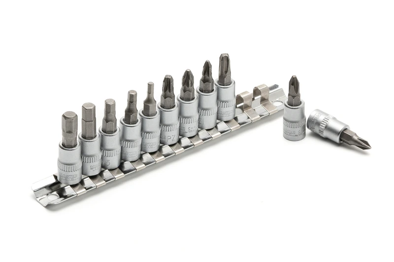 Набір головок торцевих MASTERTOOL ¼" з викрутковими насадками PH1-2-3/ PZ1-2-3/ HEX3-4-5-6-7 CrV 11 шт 78-1401