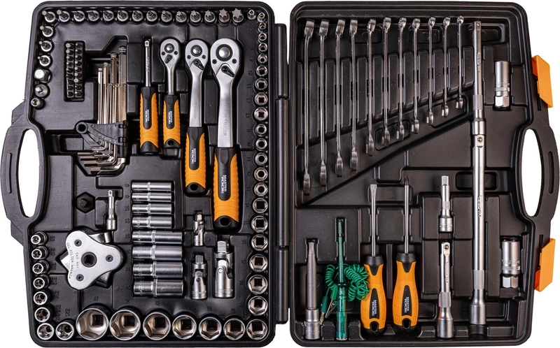 Набір інструментів MASTERTOOL PROFI ¼"&⅜"&½"&TORX 121 шт 4-13 мм 9-19 мм 20-32 мм Е8-Е20 CrV50BV30 протиударний кейс 78-5121