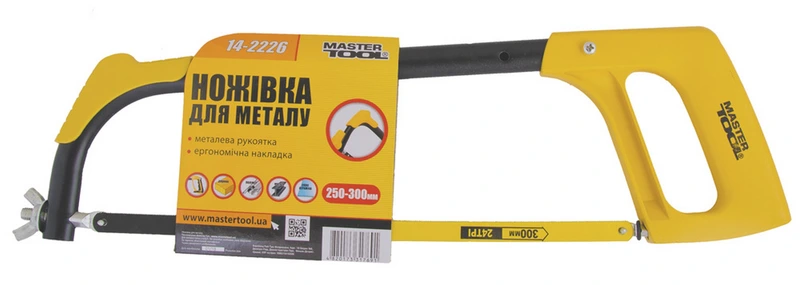Ножівка по металу MASTERTOOL 250-300 мм із металевою ручкою ергономічна накладка flex полотно 12.5 мм 24TPI 14-2226
