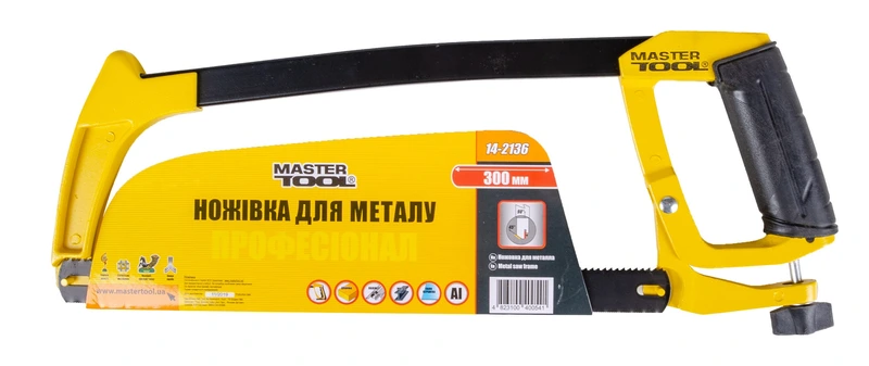 Ножівка по металу MASTERTOOL 300 мм алюмінієва рукоять кут нахилу полотна 45-90° flex полотно 25 мм 8/24TPI 14-2136