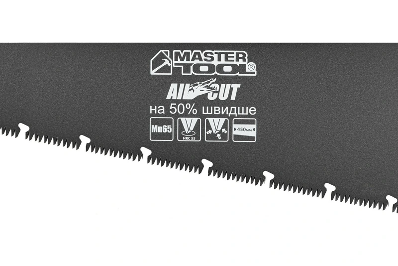 Ножівка столярна MASTERTOOL BLACK ALLIGATOR 450 мм 9TPI MAX CUT загартований зуб 3-D заточування тефлонове покриття 14-2445