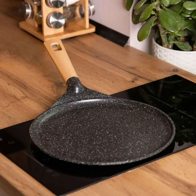 Алюмінієва млинцева сковорода з мармуровим антипригарним покриттям Ø 22 см, товсте дно MGC Black HP-4-427B