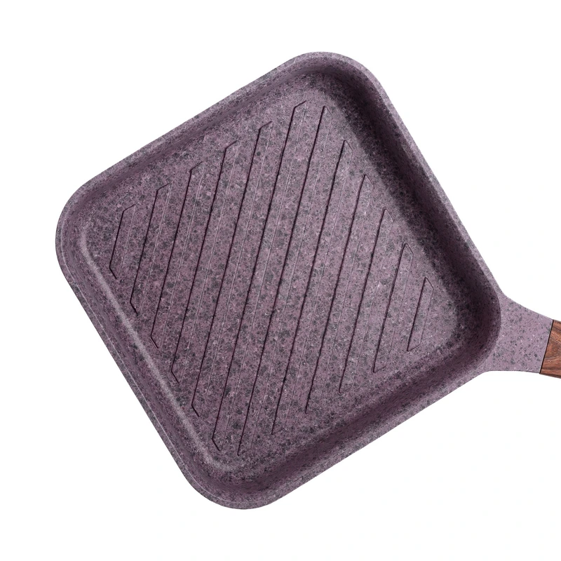 Сковорода-гриль алюмінієва, квадратна, 2,5 літри, з антипригарним покриттям, 24 см, MGC Purple HP-4-443M