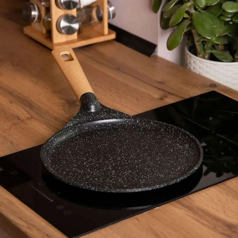 Алюмінієва млинцева сковорода з мармуровим антипригарним покриттям Ø 28 см, товсте дно MGC Black HP-4-430B