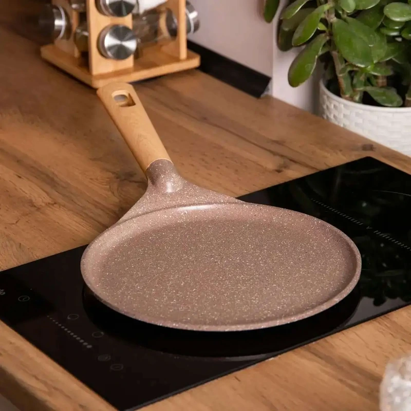 Алюмінієва млинцева сковорода з мармуровим антипригарним покриттям Ø 28 см, товсте дно MGC кавового кольору HP-4-430CO