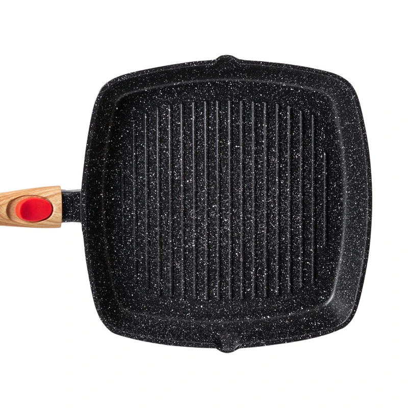 Алюмінієва сковорода-гриль 28 см зі скляною кришкою, квадратна, чорна MGC HP-4-462B