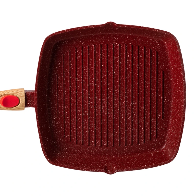 Алюмінієва сковорода-гриль 28 см зі скляною кришкою Square Red MGC HP-4-462R