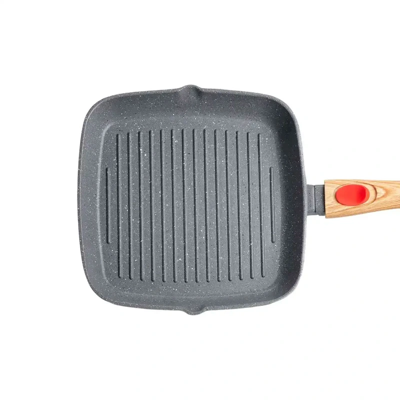 Алюмінієва сковорода-гриль 24 см зі скляною кришкою Квадрат сірий MGC HP-4-461G — фото 7