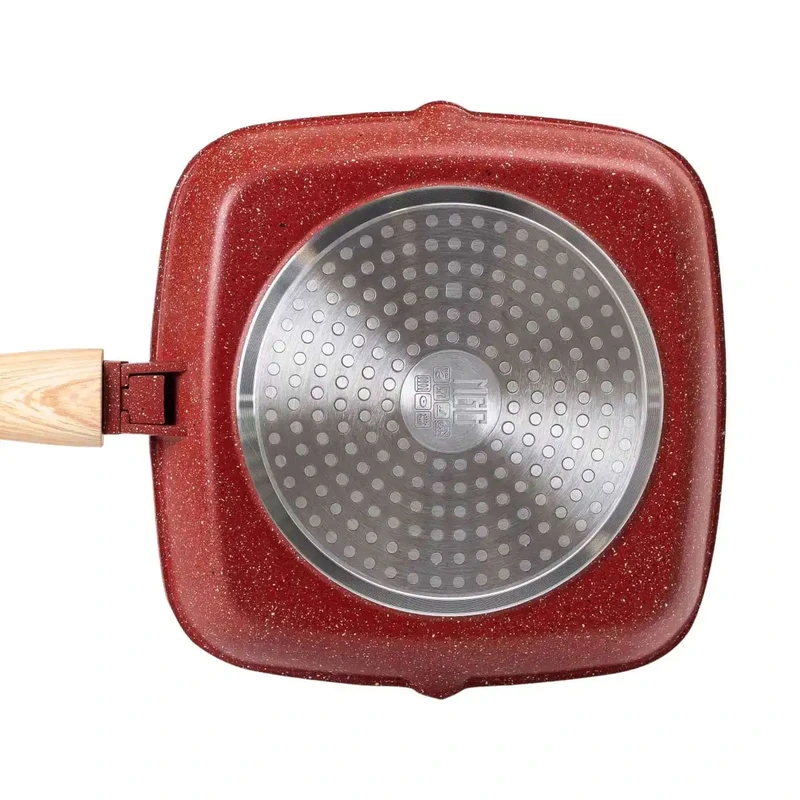 Алюмінієва сковорода-гриль 24 см зі скляною кришкою Square Red MGC HP-4-461R — фото 8