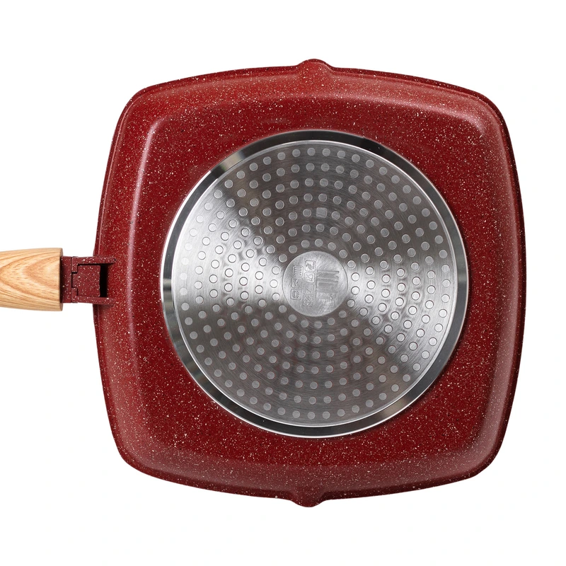 Алюмінієва сковорода-гриль 28 см зі скляною кришкою Square Red MGC HP-4-462R — фото 3