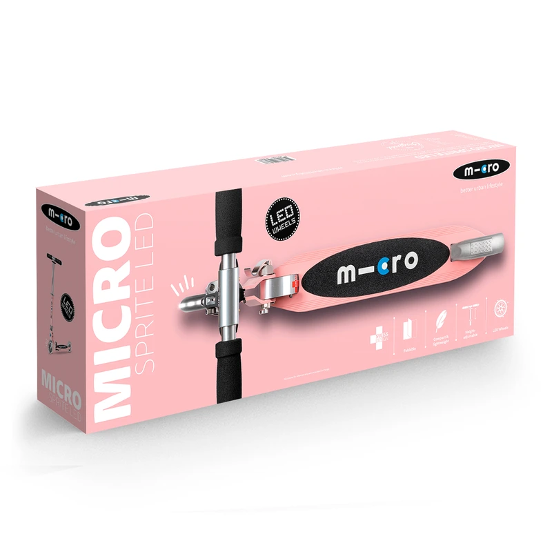 Самокат MICRO серії "Sprite LED" - НЕОНОВА ТРОЯНДА (складаний, до 100 kg, двоколісний, світло)