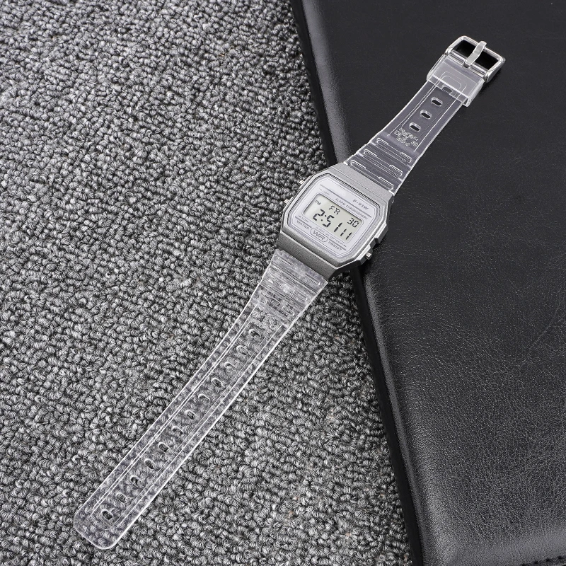 Ремінець для Casio G-Shock F-84/94/105, F-91W, AE1300 Jelly Transparent Silver