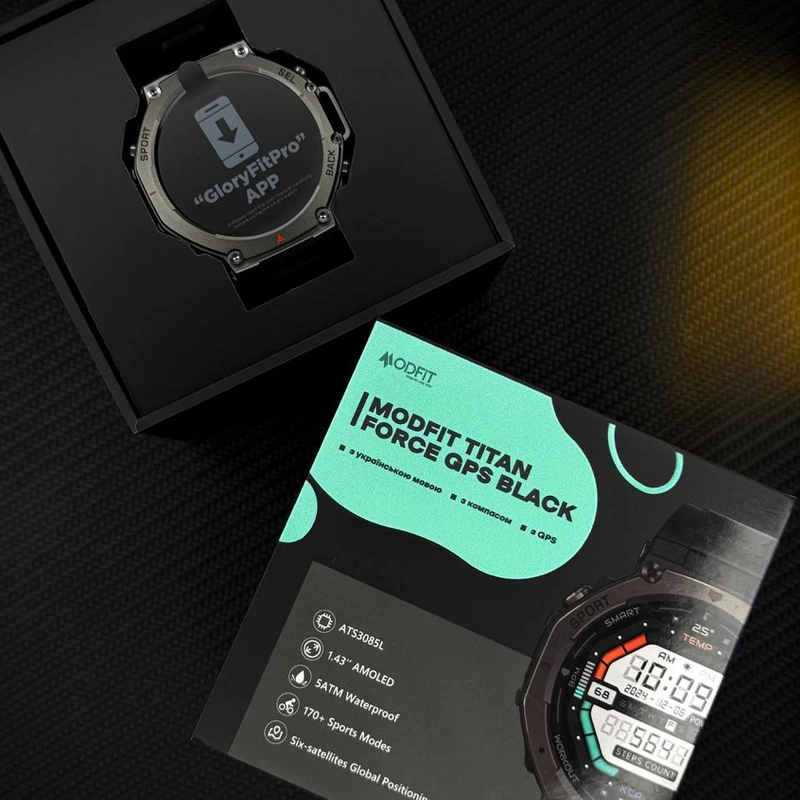 Розумний годинник Modfit Titan Force GPS Black з AMOLED дисплеєм та захистом 5 ATM