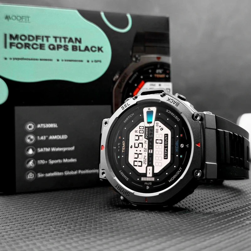 Розумний годинник Modfit Titan Force GPS Black з AMOLED дисплеєм та захистом 5 ATM — фото 3