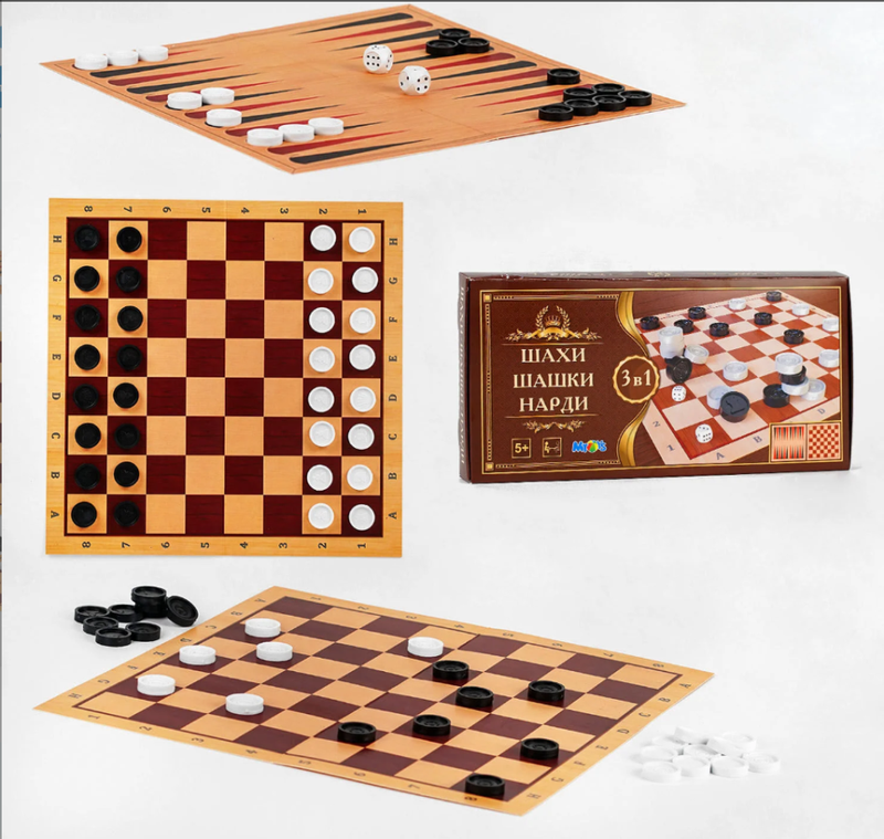Настільна гра шахи, шашки, нарди S0003, 3в1