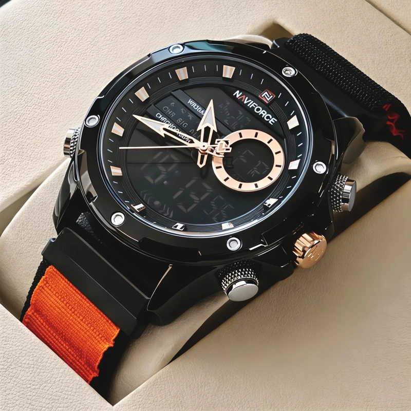 Чоловічий спортивний тактичний годинник Naviforce Pride Orange