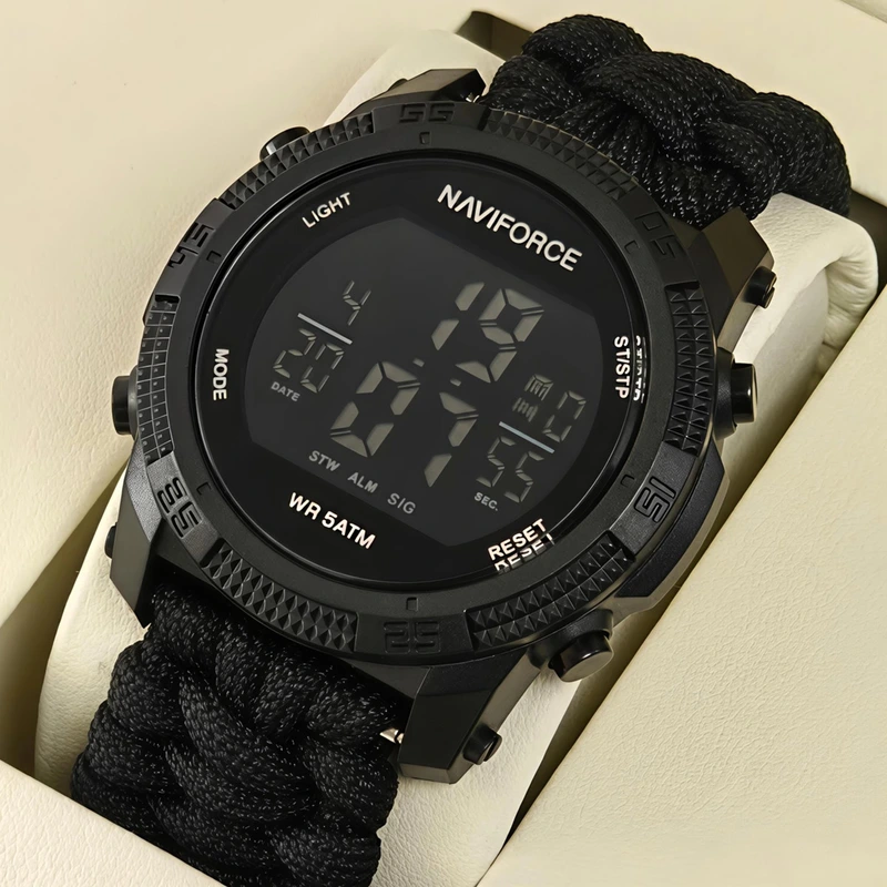 Чоловічий спортивний водостійкий тактичний годинник Naviforce Europe Black Paracord, 2 ремінці