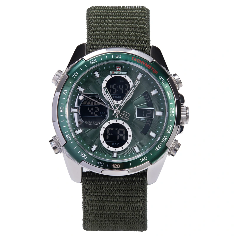 Чоловічий спортивний тактичний годинник Naviforce Fly Army Hook Green, 2 ремінці