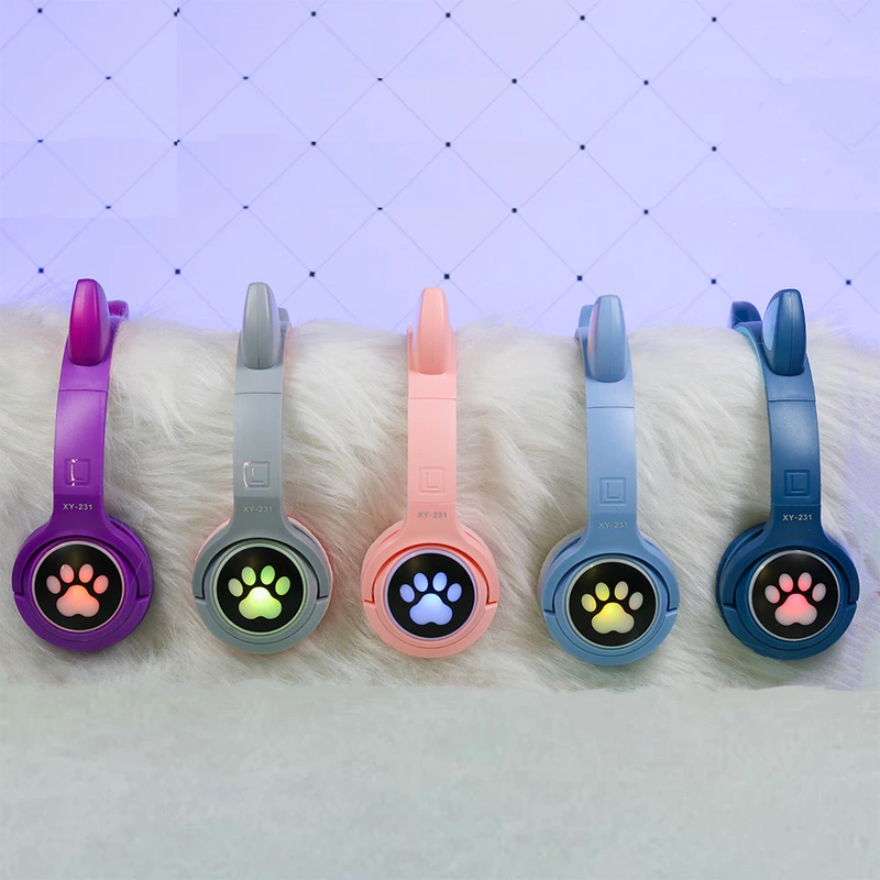Bluetooth навушники CAT Ear XY-231 LED- голубий
