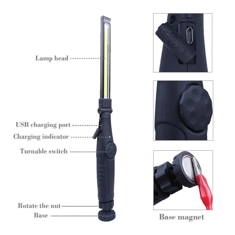 Ліхтар для кемпінгу BL-W55 + COB (180º на 180º/магніт/microUSB/Li-Ion)- чорний