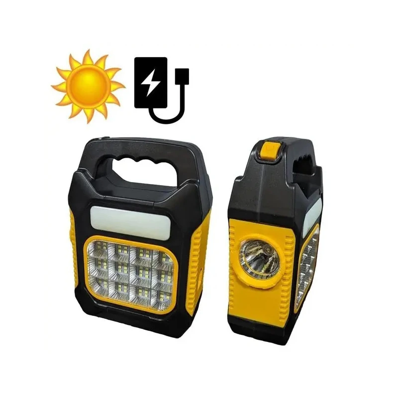 Портативний мультифункціональний ліхтар JY-978D + 2COB + сонячна панель + акумулятор Li-Ion- жовтий-чорний