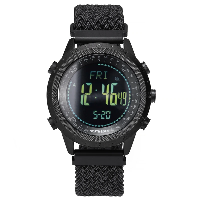 Чоловічий водостійкий спортивний тактичний з компасом годинник North Edge Desert Nylon Power 5BAR з компасом