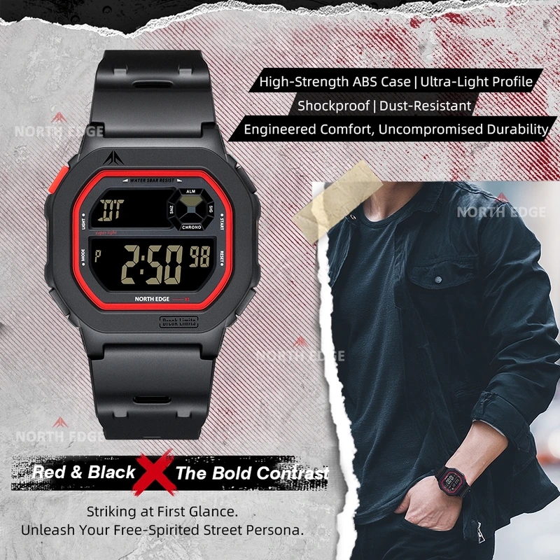 Чоловічий спортивний водостійкий тактичний годинник North Edge X1 5BAR