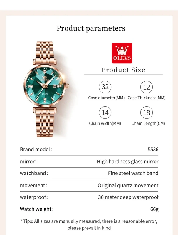 Годинник наручний Olevs 5536 Rose Green