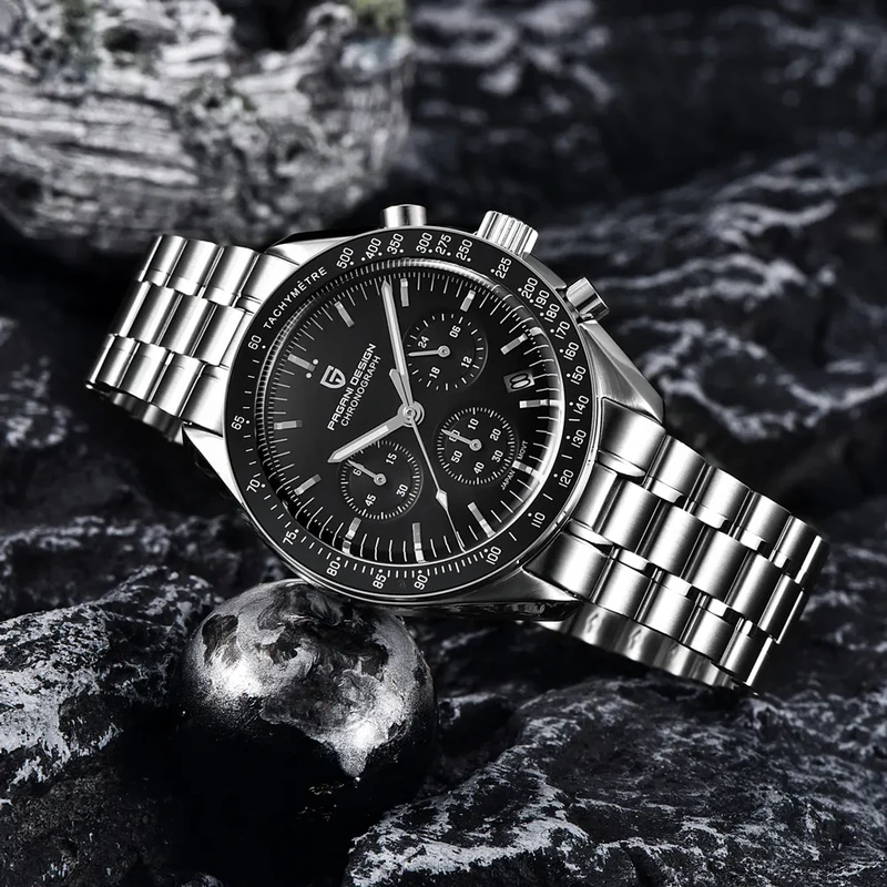 Чоловічий годинник Pagani Design PD-1701 Silver-Black з сапфіровим склом та механізмом Seiko VK63