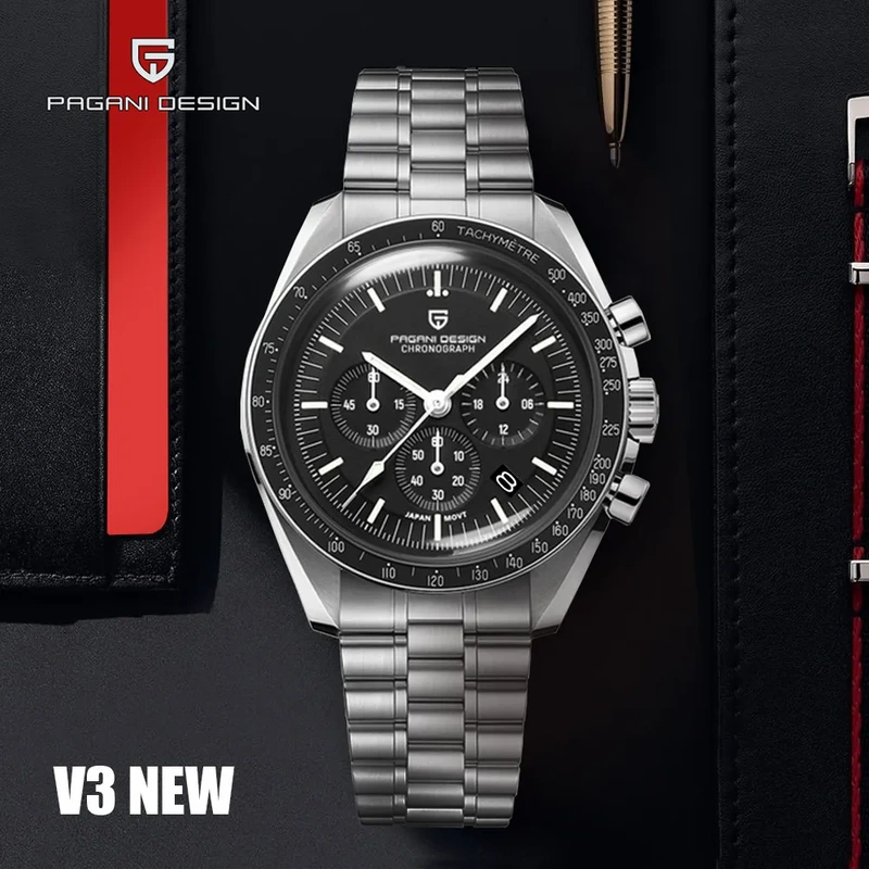 Чоловічий годинник Pagani Design PD-1701 Silver-Black з сапфіровим склом та механізмом Seiko VK63 — фото 3