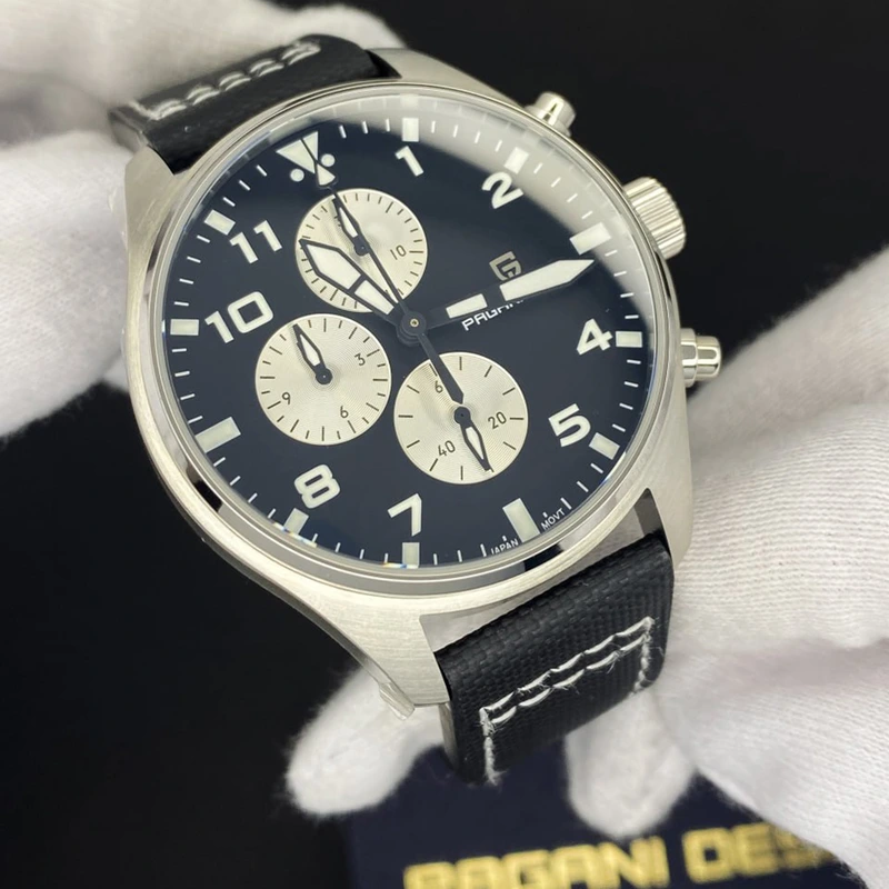 Чоловічий годинник Pagani Design PD-1703 Silver-Black з сапфіровим склом та хронографом SEIKO VK67 — фото 7