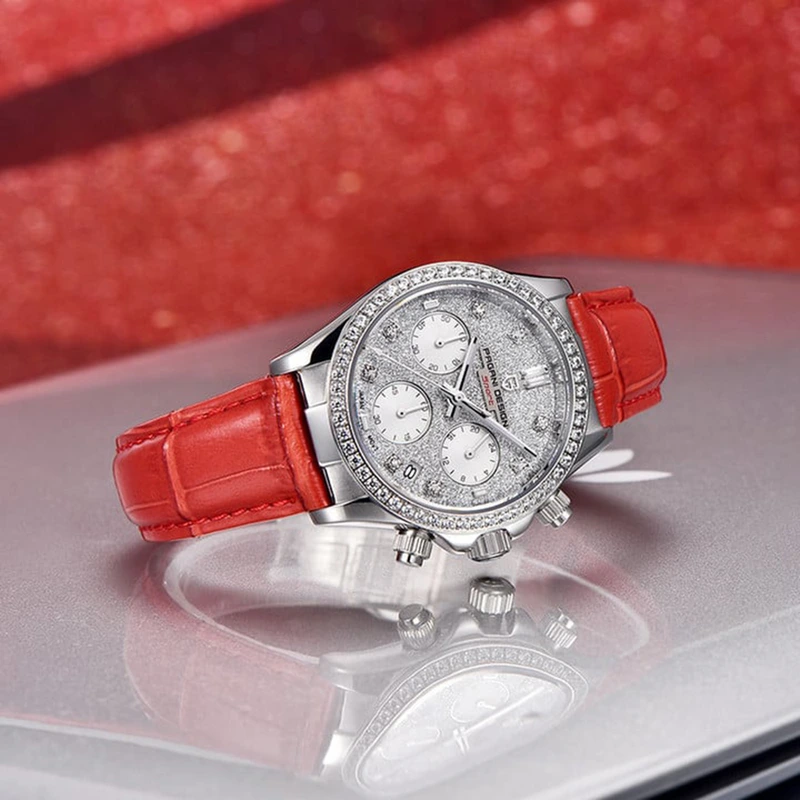 Жіночий годинник Pagani Design PD-1730 Silver-Red з сапфіровим склом та хронографом