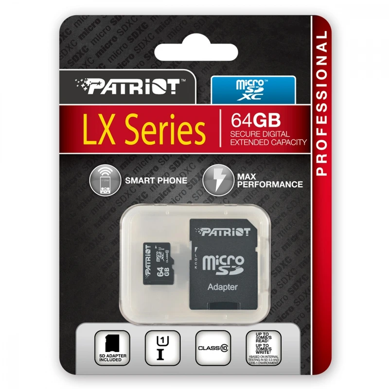 Карта пам'яті microSDXC (UHS-1) Patriot LX Series 64Gb class 10 (adapter SD)