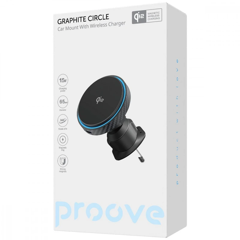 Автомобільний тримач з Бездротовим ЗП Proove Graphite Circle Qi2 15W black