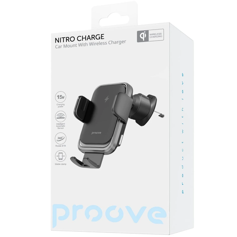 Автомобільний тримач з Бездротовим ЗП Proove Nitro Charge 15W dark gray